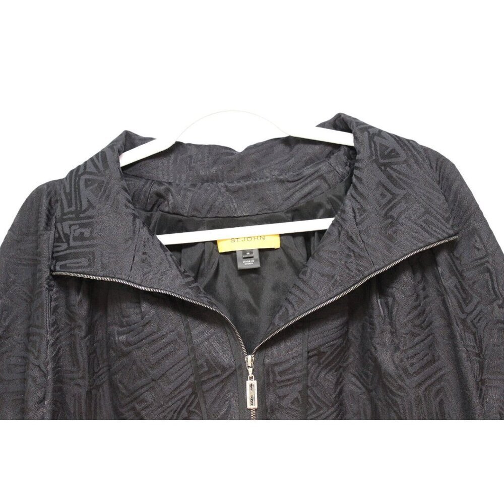 St. John Jacket Size Medium Textured Puff Sleeve Black Career Business Luxury - Picture 7 of 14